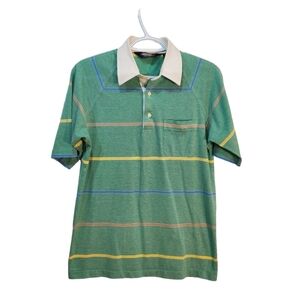 Vintage‎ Men's Knightsbridge Green Striped White Collar  Polo Size M